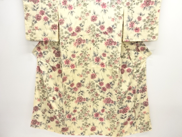 JAPANESE KIMONO / ANTIQUE KIMONO / SILK / MON KINSHA / FLOWER